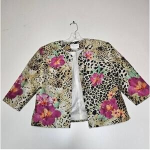Silk Club Floral Animal Print Open Front Blazer Jacket Petite Small